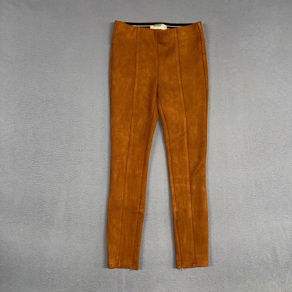 Anthropologie Pants Womens 28 (Fit 26) Brown Faux Suede Leggings Pintuck Ankle